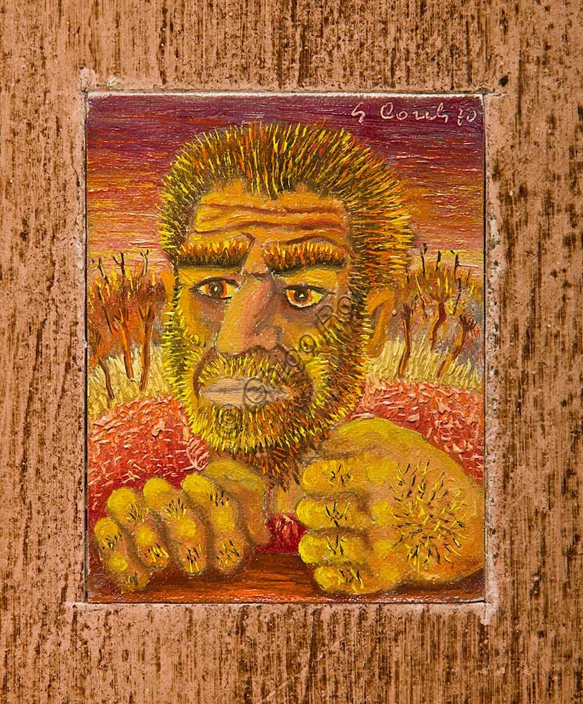 Autoritratto di Gino Covili, dipinto a olio su cartone telato, Collezione Assicoop Unipol