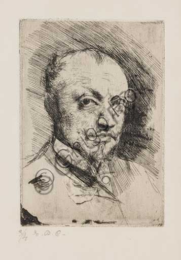 Self-portrait drypoint engraving by Giovanni Boldini, Assicoop - Unipol Collection