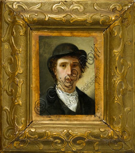 Self-portrait painting by Giovanni Muzzioli, 19th-century Italian painter, oil on canvas