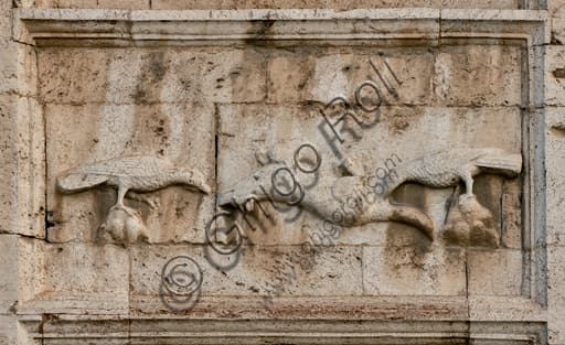 Romanesque bas-relief depicting the fable of the fox and crows, St. Peter's Church, Spoleto