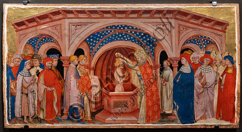 Dipinto San Silvestro battezza Costantino in Laterano, tempera su tavola di Battista da Vicenza