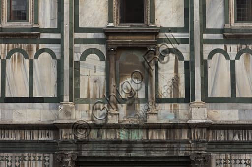 Architectural detail of the south façade of the Florence Baptistery in white Carrara and green Prato marble