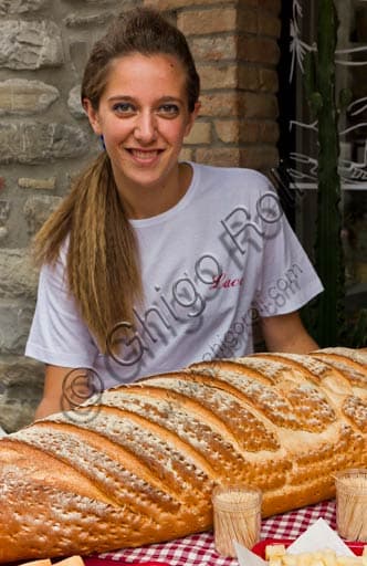 View of the medieval village of Bobbio Italy with the typical Bobbio bread