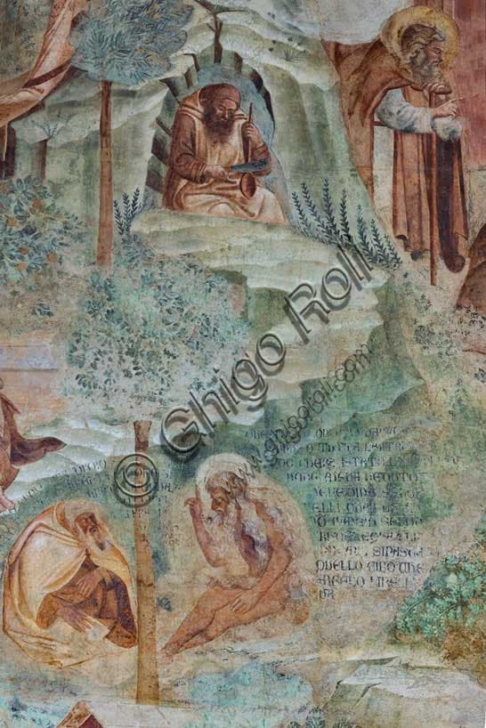 Detail of Thebaid fresco with hermit stories, by Buffalmacco, Pisa Monumental Cemetery