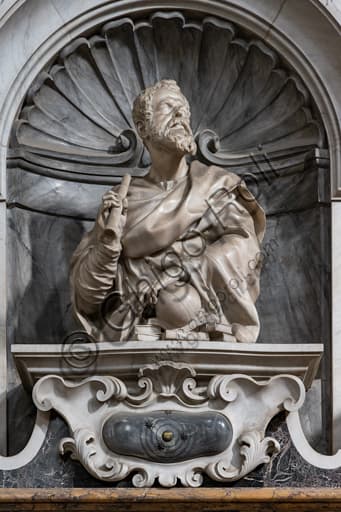 Sculptural bust of Galileo Galilei, Baroque work by Giovan Battista Foggini, Basilica of Santa Croce Florence Italy