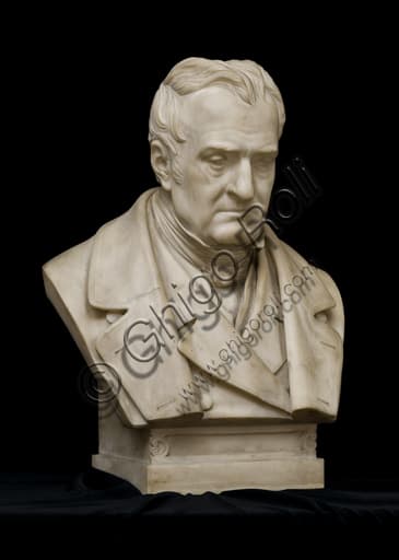 Marble portrait bust of Giuseppe Molza, sculpture by Pietro Tenerani