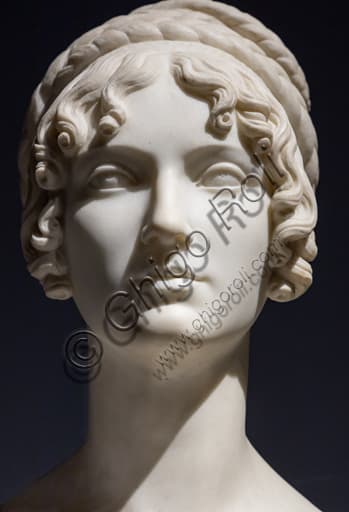 Detail of the marble bust of the Duchess of Sagan, 1818 sculpture by Bertel Thorvaldsen