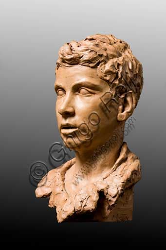 Terracotta sculpture Bust of a Boy by Marino Quartieri, Assicoop-Unipol Collection
