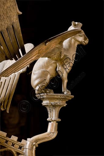 Brass candlestick from Dinant with the symbol of the evangelist St. Luke, 15th century, Genoa Cathedral