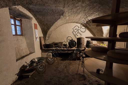 Cheese aging cellar inside the Purohus, Walser farmhouse in Gressoney La Trinité