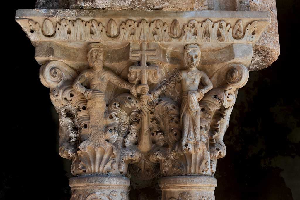 Capitello scultura Costantino Elena Croce di Lorena - Chiostro Duomo Monreale