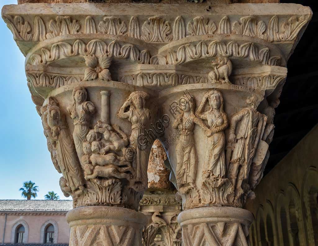 Capitello romanico Strage degli Innocenti, chiostro Duomo Monreale, Sicilia