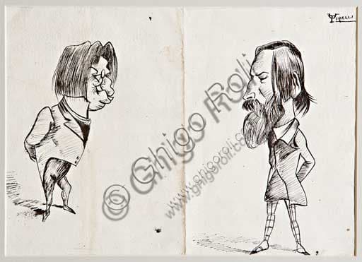 Caricatura originale a china di Umberto Tirelli, disegno cm 18x25 della Collezione Assicoop Unipol