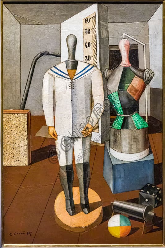 Dipinto Madre e Figlio di Carlo Carrà, pittura metafisica del 1917, olio su tela