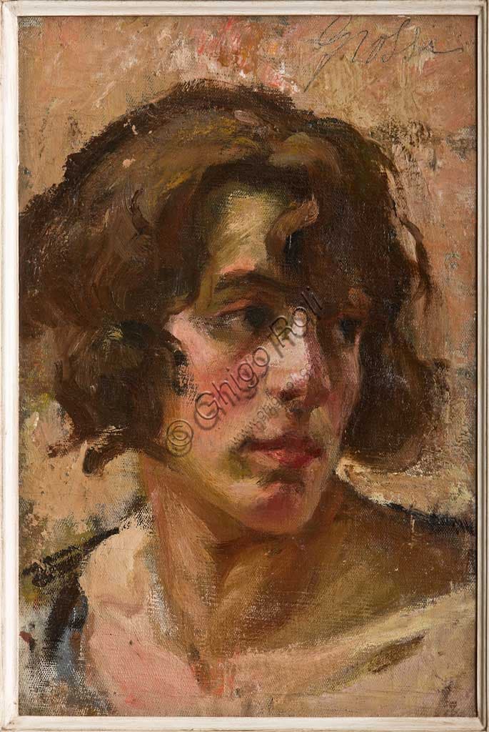 Girl's Face oil on canvas painting by Carlo Grossi - Assicoop Unipol Collection