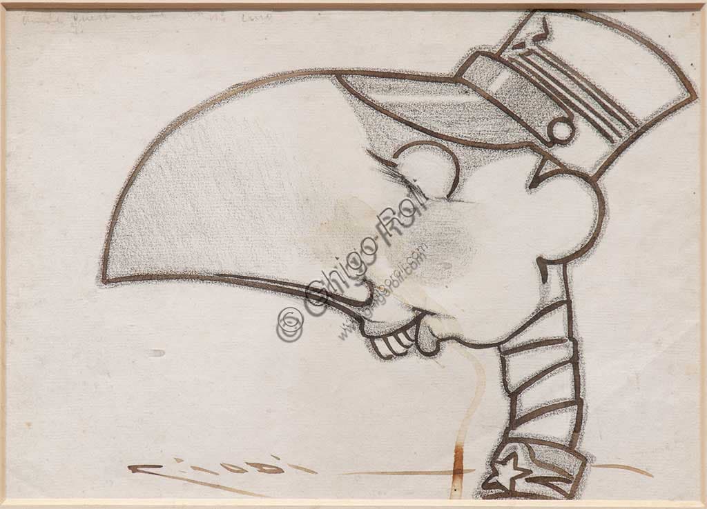 Disegno Soldato di Casimiro Jodi, inchiostro e carboncino su carta, Collezione Assicoop-Unipol