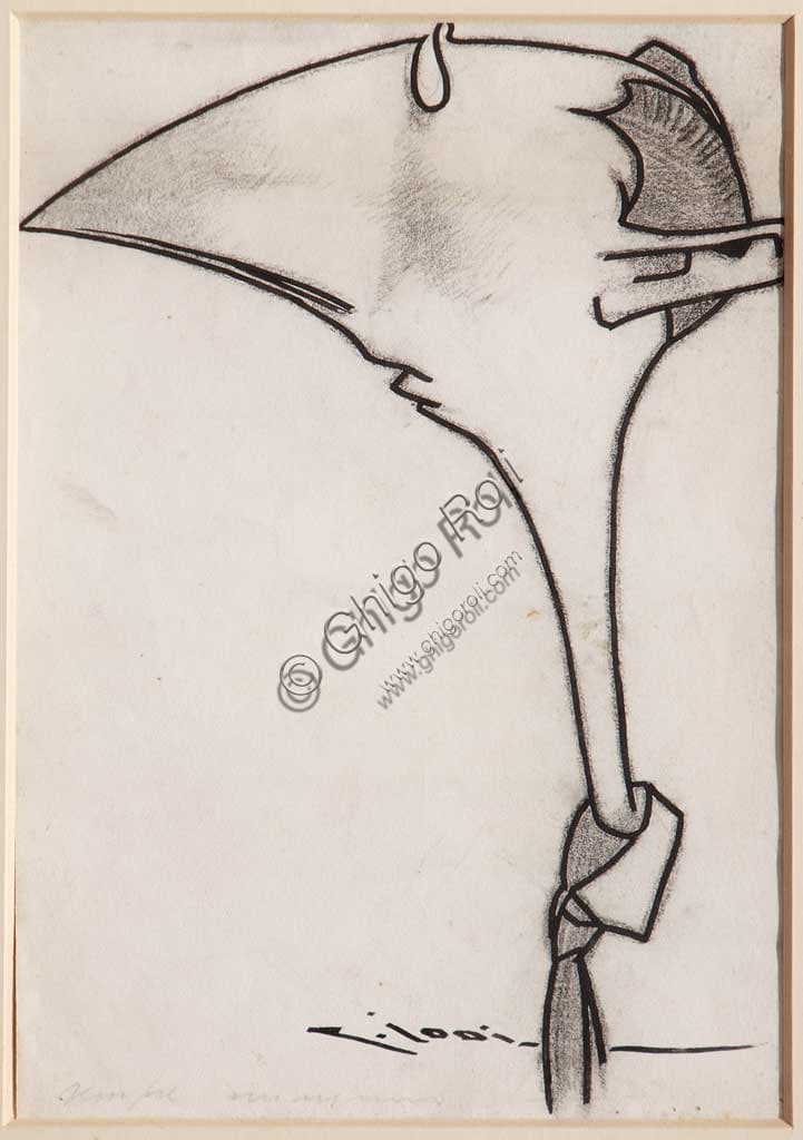 Disegno Uomo con cravatta di Casimiro Jodi, inchiostro e carboncino su carta, arte italiana