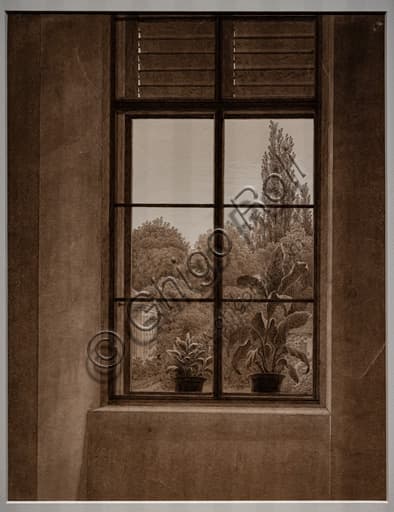 Disegno Finestra con vista su parco di Caspar David Friedrich, grafite e seppia su carta 1836-37