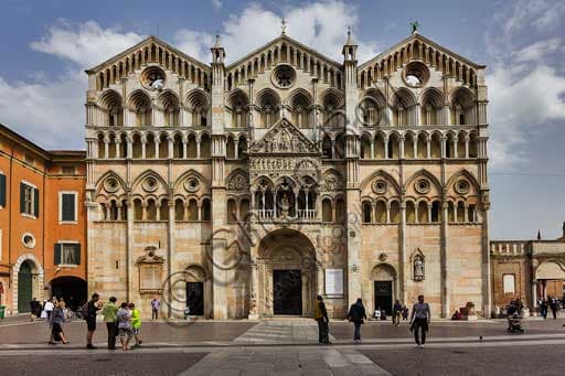 View of Ferrara Cathedral (Duomo) in the Cathedral Square, dedicated to St. George