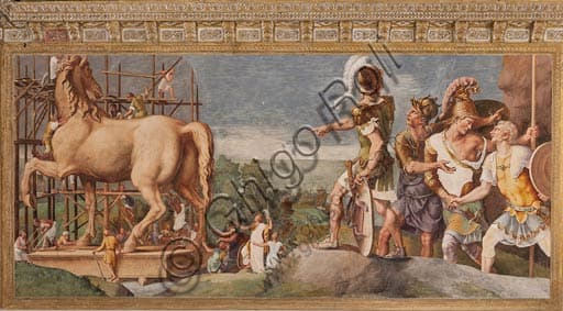 Fresco of the Trojan Horse, Chamber of Troy, Ducal Palace of Mantua, by Giulio Romano (1538-1539)