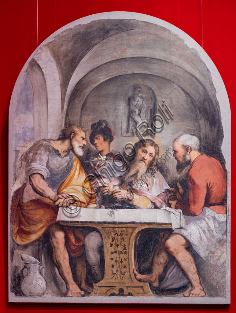 Supper at Emmaus painting by Girolamo Romani called Romanino, Pinacoteca Tosio Martinengo Brescia