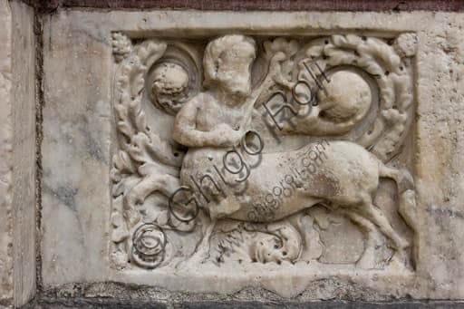 Sculptural panel of a Centaur Archer, left doorway St. Lawrence Cathedral Genoa