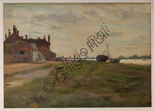 Dipinto Venezia di Cesare Laurenti, olio su tavola, panorama della città, Collezione Assicoop-Unipol
