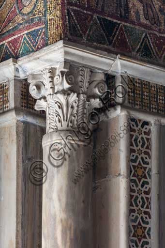 Detail of an angular column with mosaic decoration in the King Roger Room, Royal Palace of Palermo (Palace of the Normans)