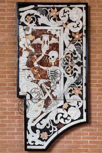 Marble opus sectile artwork representing Death, Franco Maria Ricci Art Collection, Masone Labyrinth Italy