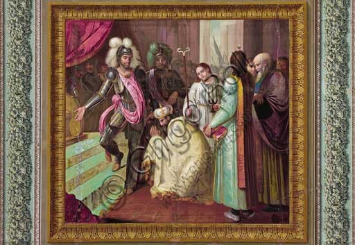 Vincenzo Riolo mural painting, Count Roger and Nicodemus, Yellow Room Royal Palace Palermo