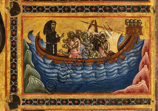 Detail Bardi Altarpiece: Saint Francis saving a boat from Ancona, Coppo di Marcovaldo, Bardi Chapel, Basilica of Santa Croce Florence