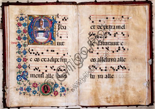 Corpus Domini Illumination, Pellegrino di Mariano, Choir Book Manuscript Piccolomini Library