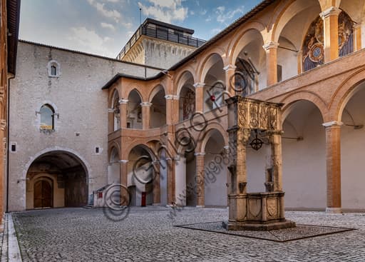 View of the North Courtyard of the Arms and its well at Rocca Albornoz in Spoleto