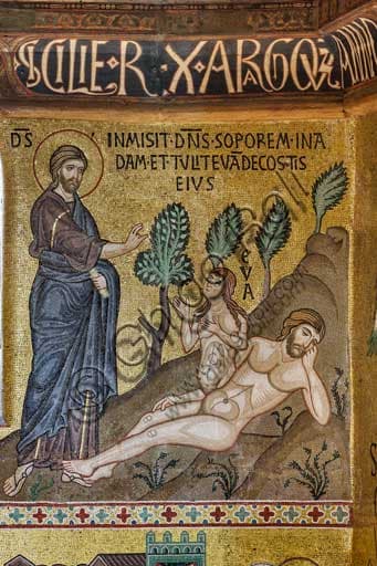 Detail of The Creation of Eve mosaic, 12th century, Palatine Chapel, Royal Palace of Palermo