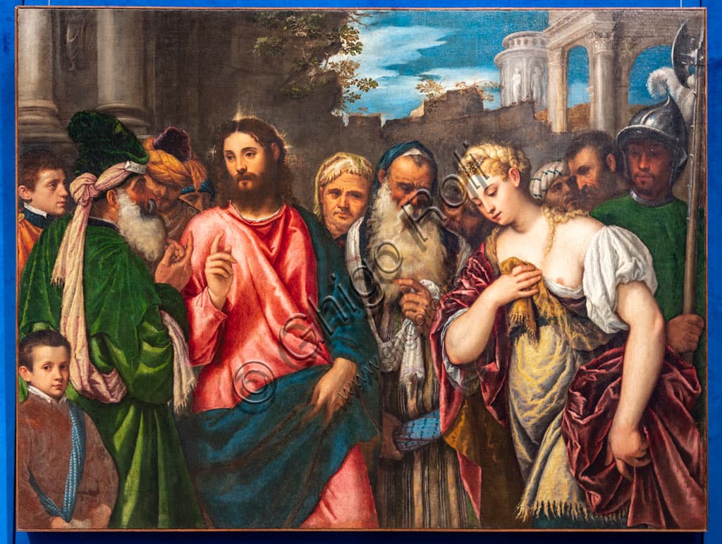 Painting Christ and the Adulteress by Polidoro da Lanciano, Tosio Martinengo Gallery