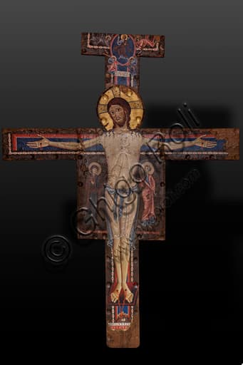 Christ Crucified, painting by Alberto Sotio from 1187 in Spoleto Cathedral, tempera on panel.