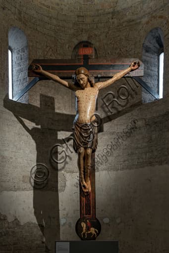 Painted wooden Crucifix statue by the Master of St. Ponziano, 1325, St. Euphemia Church Spoleto