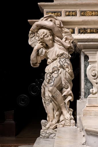 Particolare angelo scultura barocca Daniele Solaro altare maggiore Duomo Genova