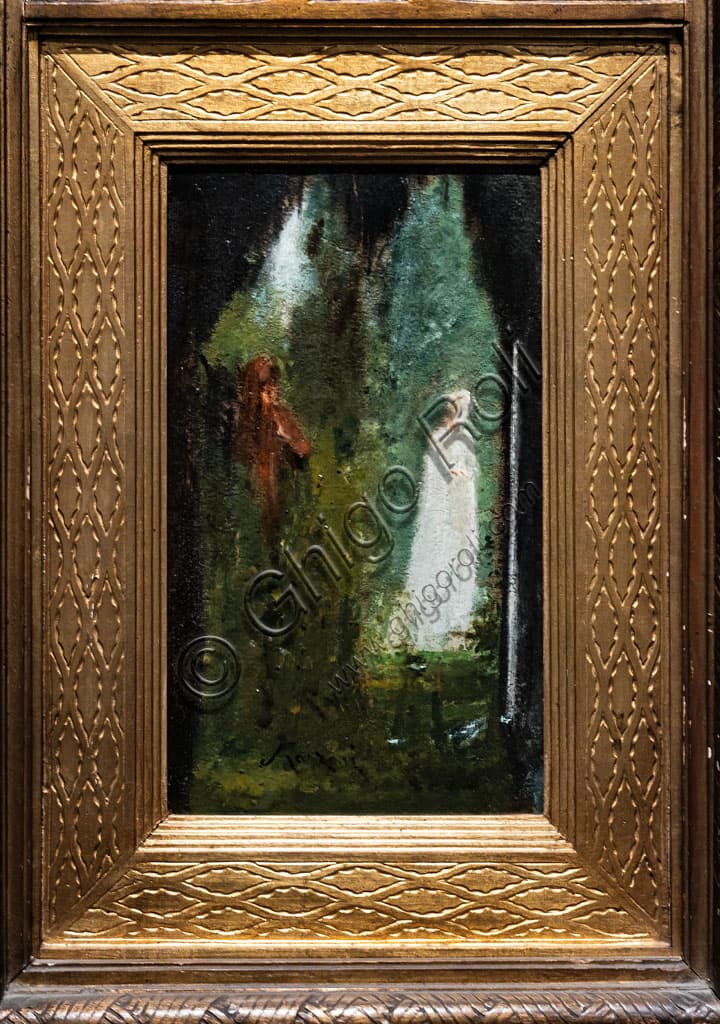 Dante e Beatrice, dipinto a olio su cartone di Daniele Ranzoni (1864-1867)