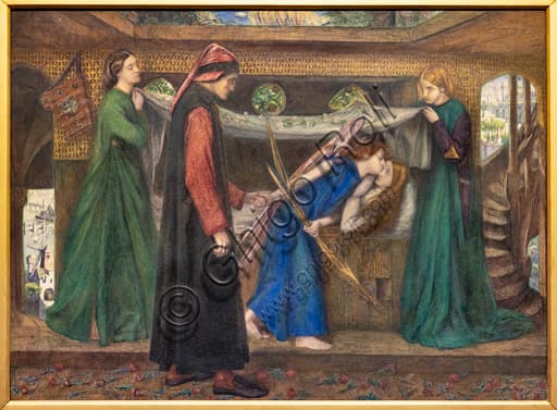Il sogno di Dante alla morte di Beatrice, acquerello di Dante Gabriel Rossetti del 1856, scuola preraffaellita