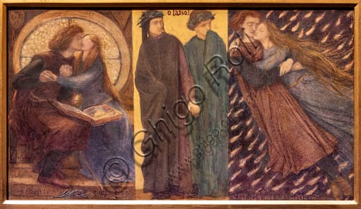 Dante Gabriel Rossetti, Paolo e Francesca da Rimini, acquerello 1855, scena Divina Commedia