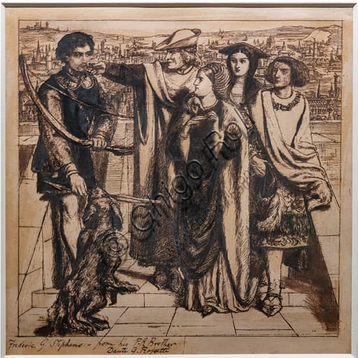 Disegno originale Il primo incontro di Taurello con la sorte di Dante Gabriel Rossetti, 1849, inchiostro su carta.