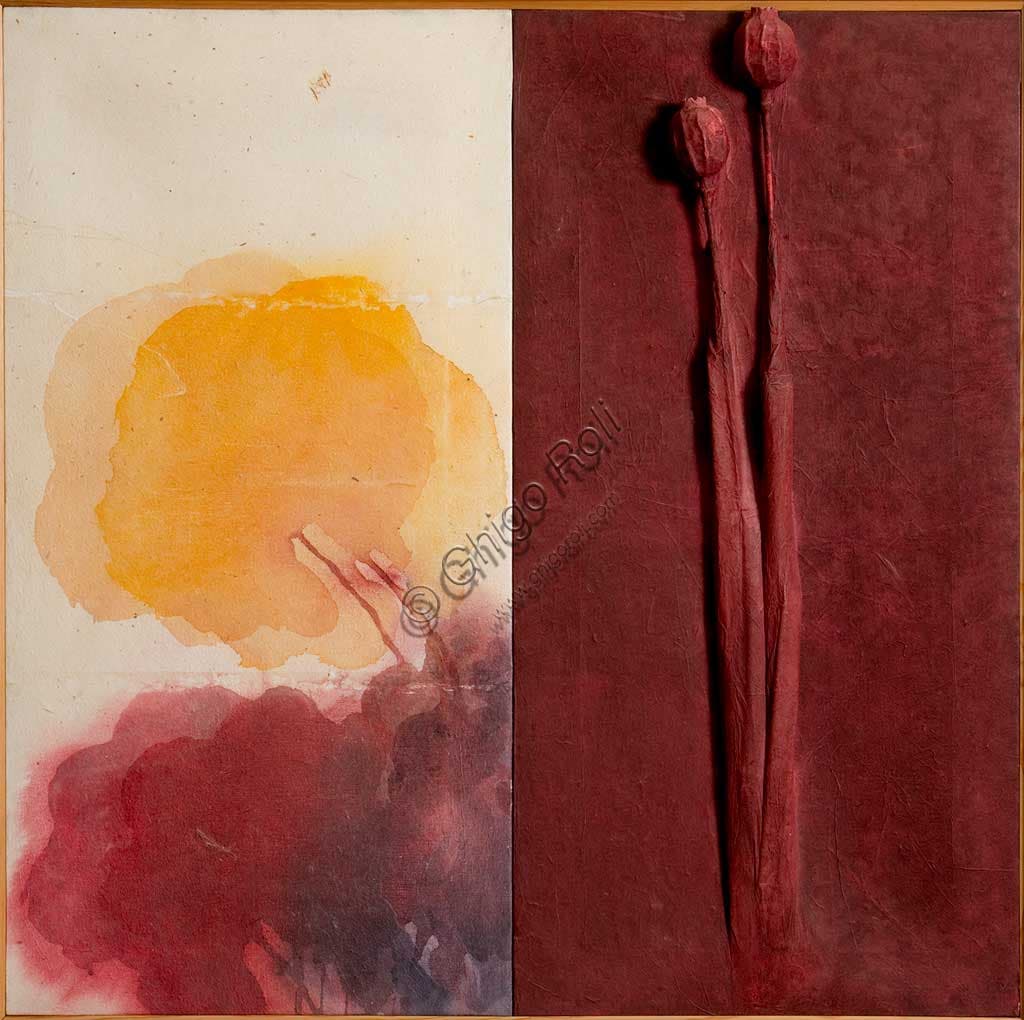 Dettaglio dell'opera 'Zafferano' di Davide Benati, tecnica mista su tela, 100x100 cm, Collezione Assicoop-Unipol