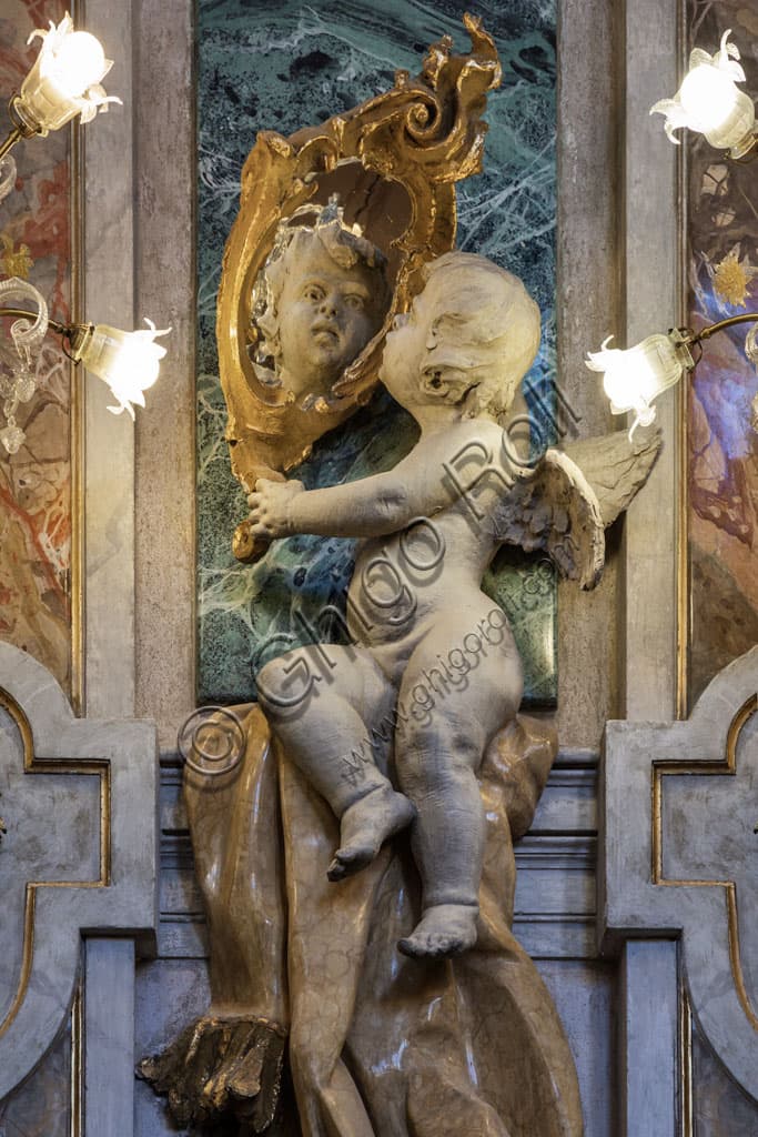 Detail of the plaster putto by Francesco Gusneri, ornamentation in the Foyer of the Teatro Grande, Brescia