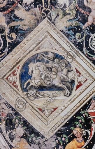 Dettaglio affreschi grottesche volta Libreria Piccolomini Duomo Siena, ispirazione Domus Aurea