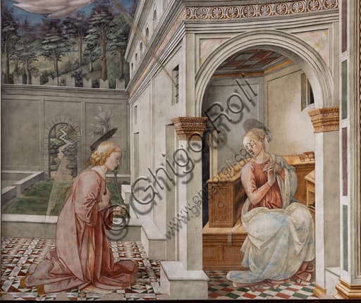 Detail of the Annunciation fresco by Filippo Lippi in Spoleto Cathedral, 1468-69.