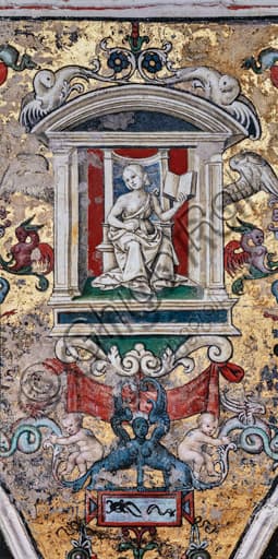 Dettaglio affresco grottesche volta Libreria Piccolomini, ispirazione Domus Aurea, scuola di Pinturicchio