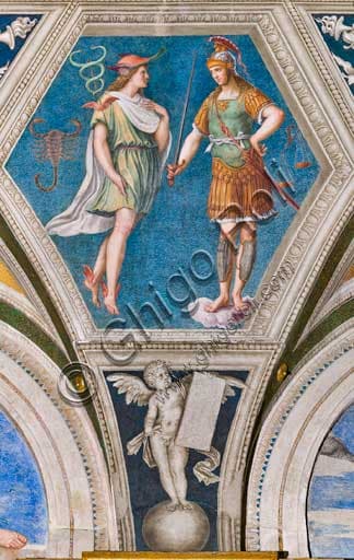 Detail fresco 'Mars and Mercury' and zodiac signs Libra and Scorpio by Baldassarre Peruzzi, Villa Farnesina Rome