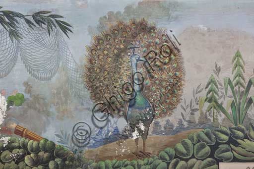 Detail of fresco with peacock, vault of the Birds Room, Palace of the Normans (Royal Palace), Palermo