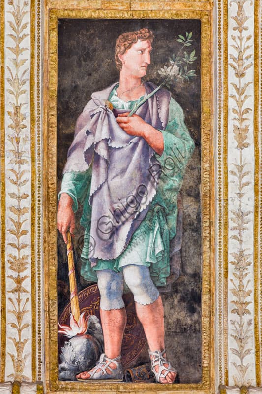 Detail of the fresco with the portrait of Julius Caesar on the vault of the Chamber of the Emperors, Palazzo Te, Mantua